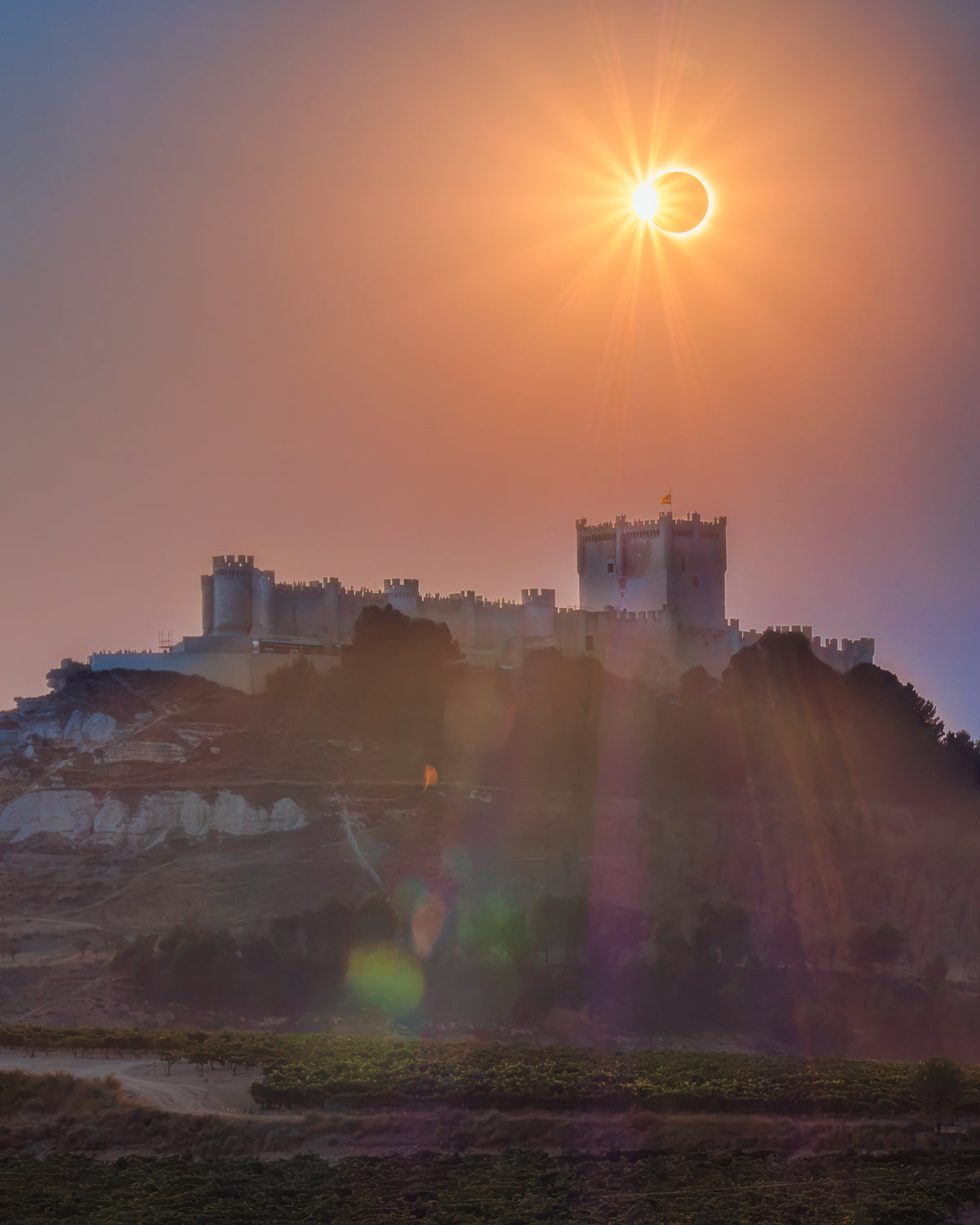 Diamond Ring Eclipsing a Castle - 2026 Total Solar Eclipse over Castillo de Peñafiel